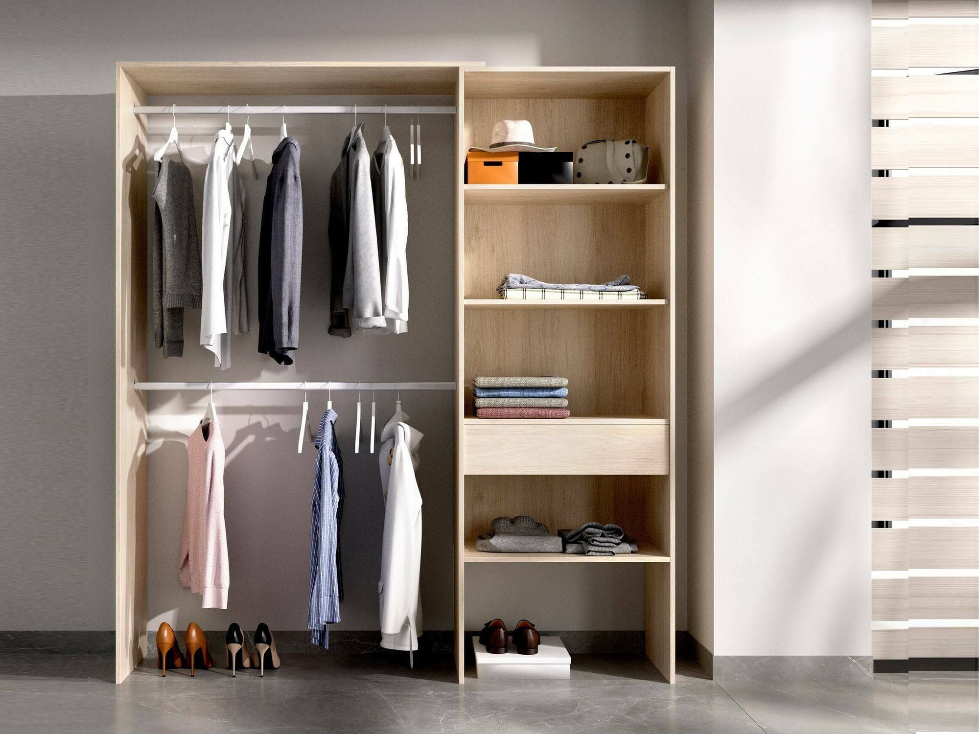 Grande Garde-robe Lhotse, Structure pour dressing, Cintre ouvert, 160x40h187 cm, Chêne - 5