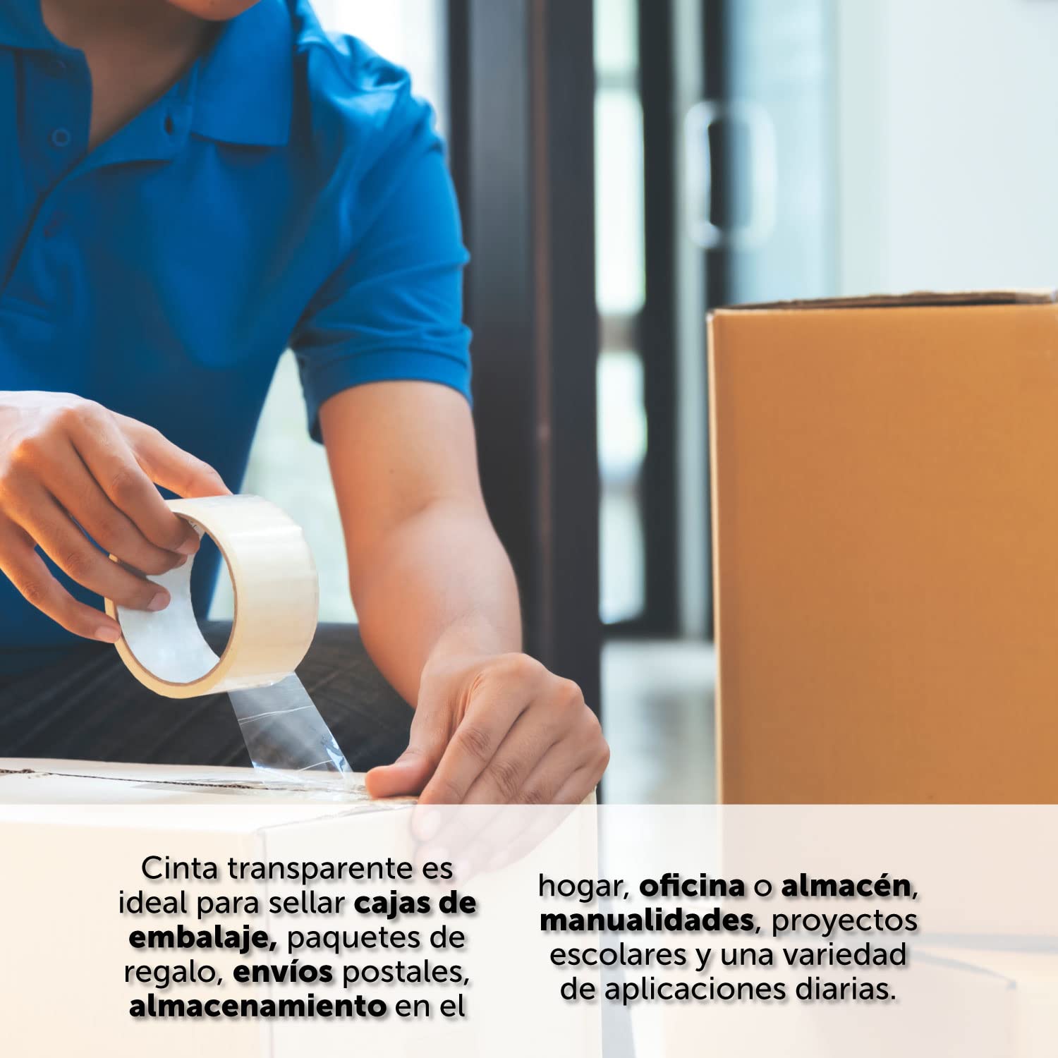 m-office Cinta Adhesiva Transparente, Cinta de Embalar Adhesiva para Embalaje de Cajas, Envíos, Mudanzas y Manualidades, Precinto Transparente Seguro - 3