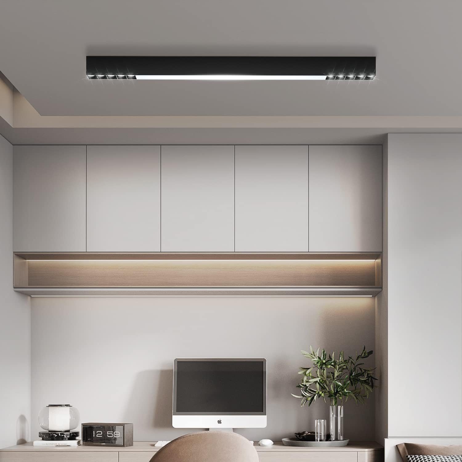 NETTLIFE Czarna lampa sufitowa LED 32W Nowoczesna długa ściemnialna z pilotem 107CM Lampa kuchenna do salonu sypialni biura - 3