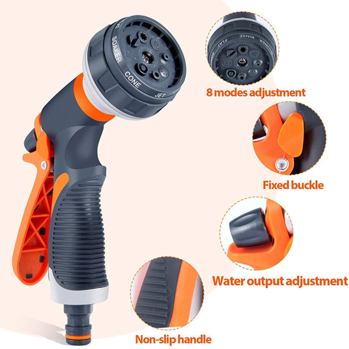 Embout tuyau arrosage pistolet pulvérisateur 8 modes débit réglable raccord tuyau d'arrosage pour arrosage jardin lavage voiture - 9