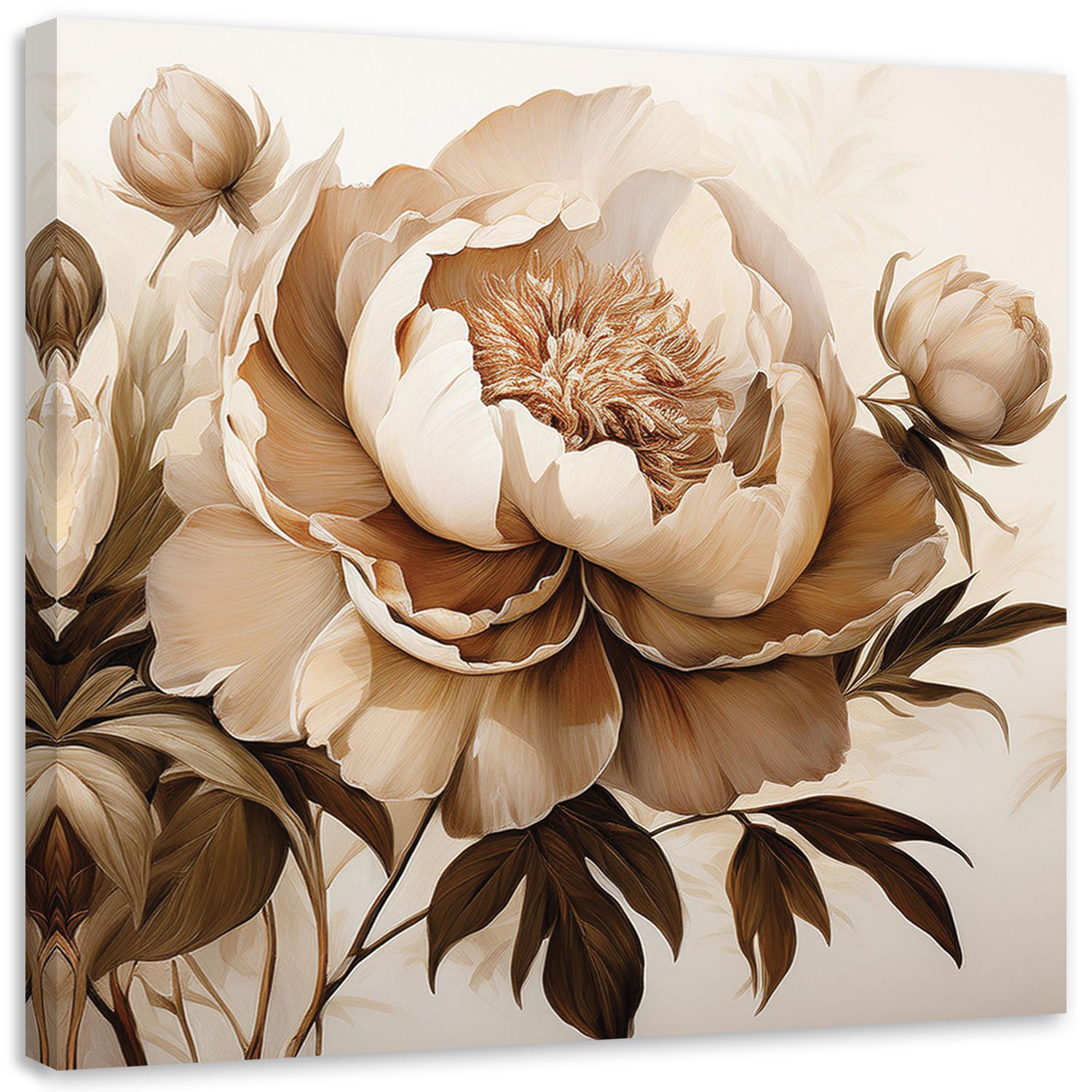 Obraz na płótnie, Piwonie Peonie Kwiaty w Beżu 40x40