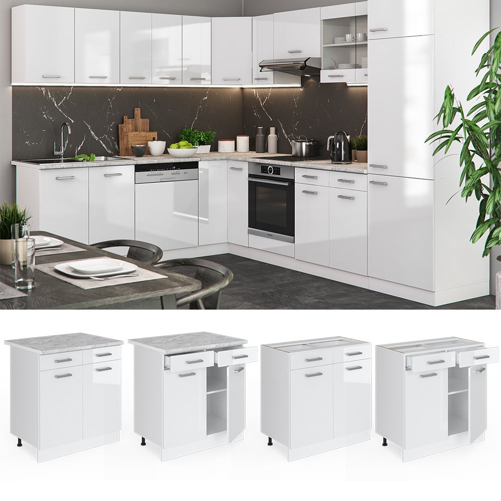Vicco Plan De Travail Cuisine 80cm - Marbre Blanc - 28mm Épaisseur - R-Line