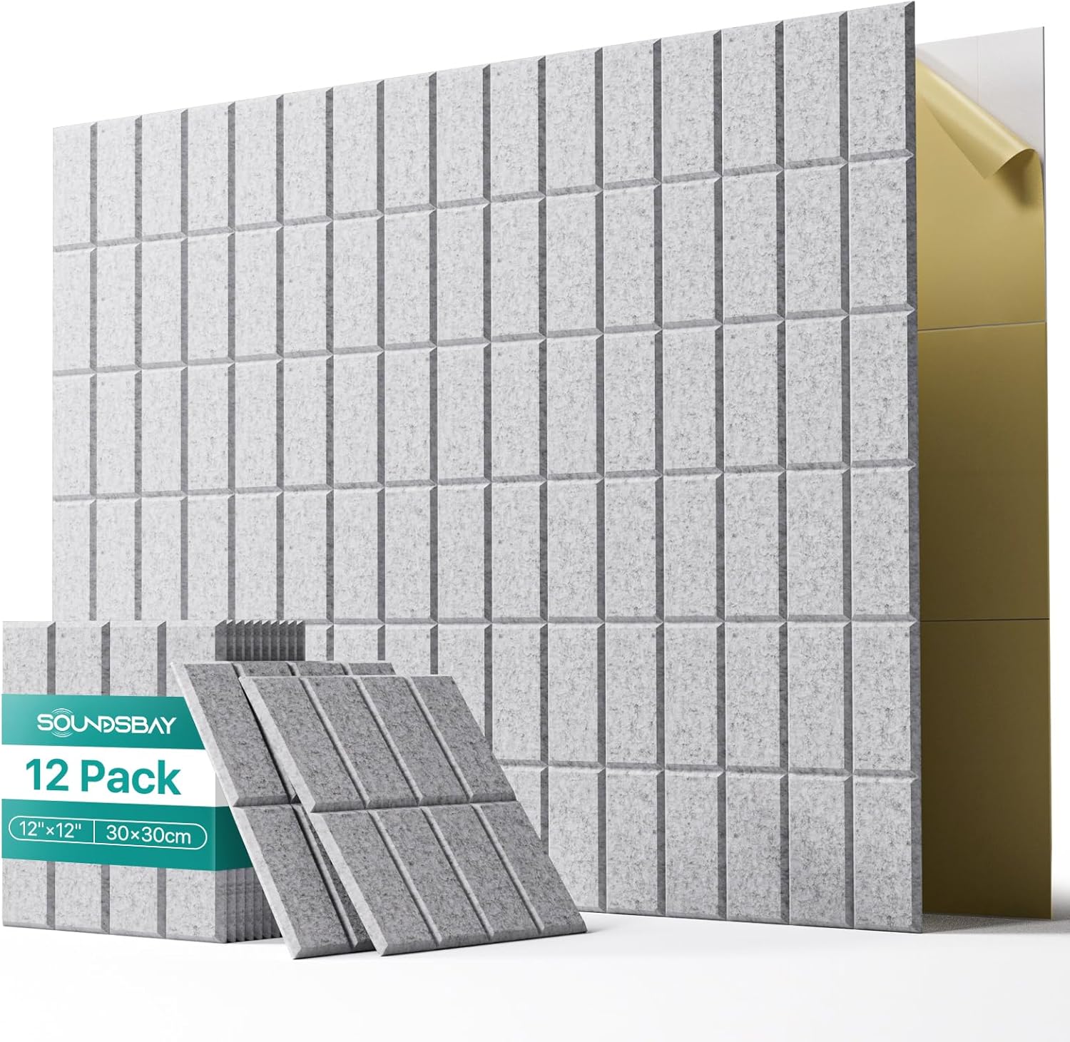 12 chłonnych paneli z pianki poliestrowej - samoprzylepne 30 * 30 cm - akustyka dla domu / biura - przeciw echu (ściany, drzwi, sufity)