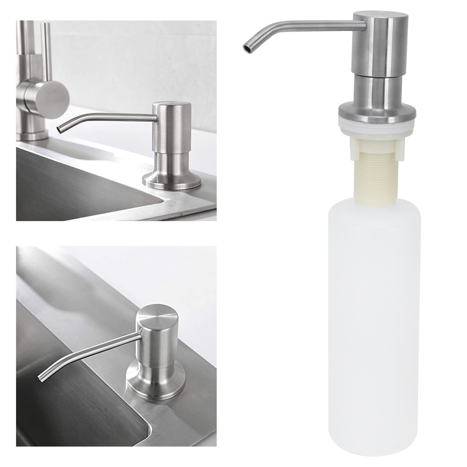 Distributeur de Savon Évier 350ml Inox Brosse Rechargeable Cuisine Salle de Bain - 6