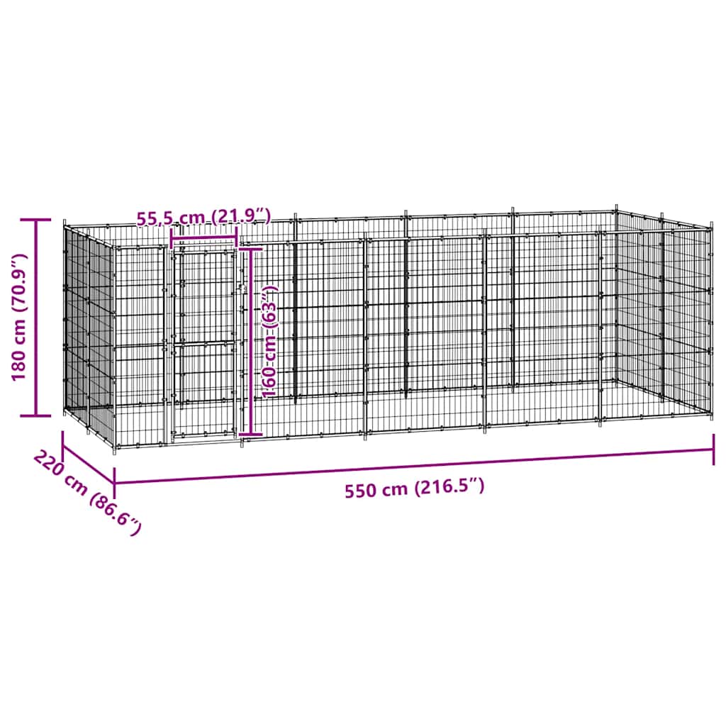Maison Exclusive - Gabbia per Cani da Esterno in Acciaio 12,1 m² - 8