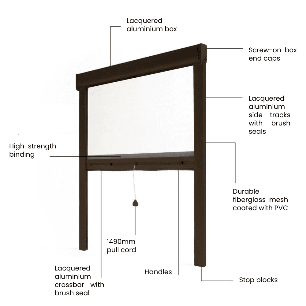 Moustiquaire enroulable fenêtre recoupable 220x125 cm, coffre alu premium marron, Avosdim - 8