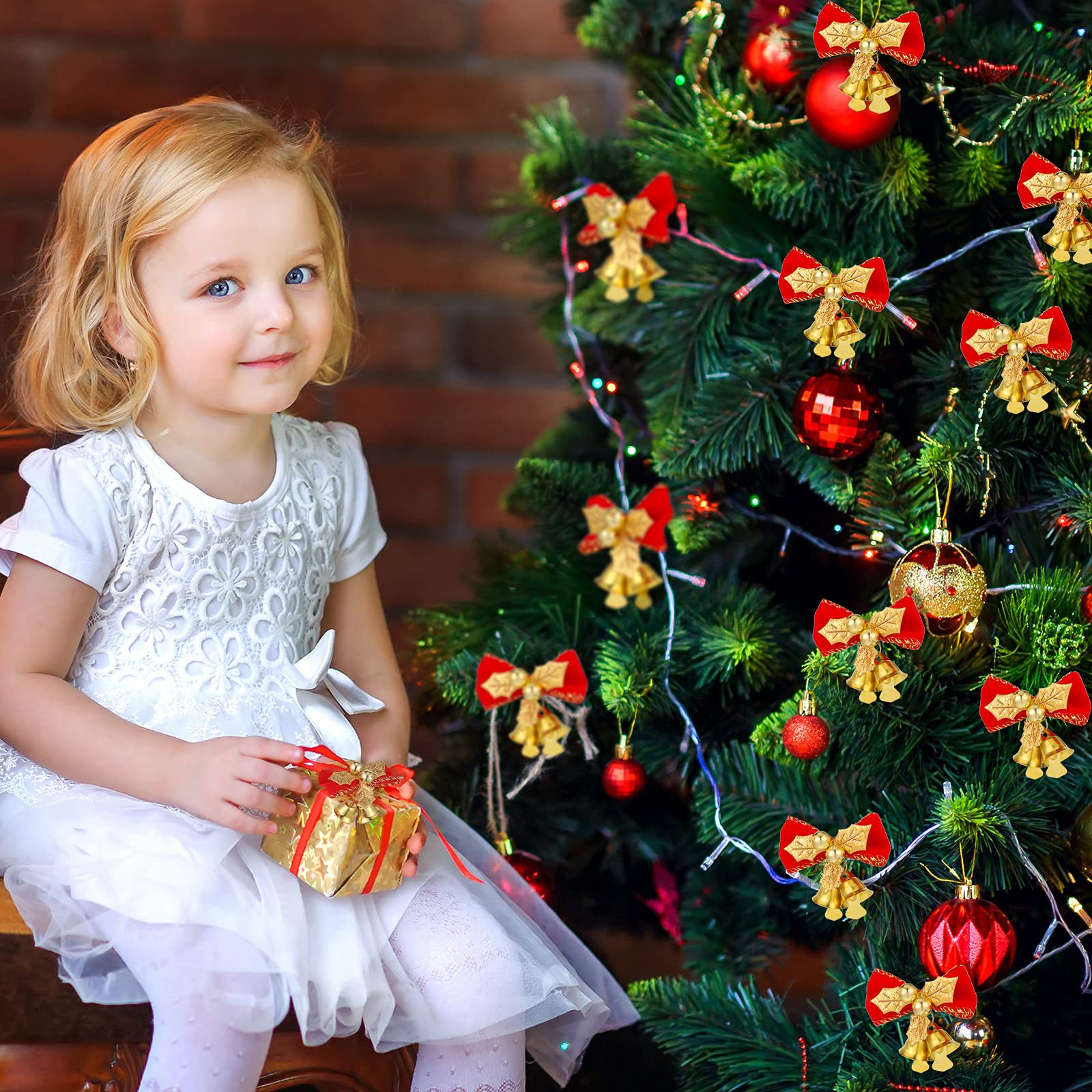 Mini nœud de noël suspendu, 20 pièces, décoration de noël, ornement de fête de vacances, ensemble de décorations d'arbre de noël - 2