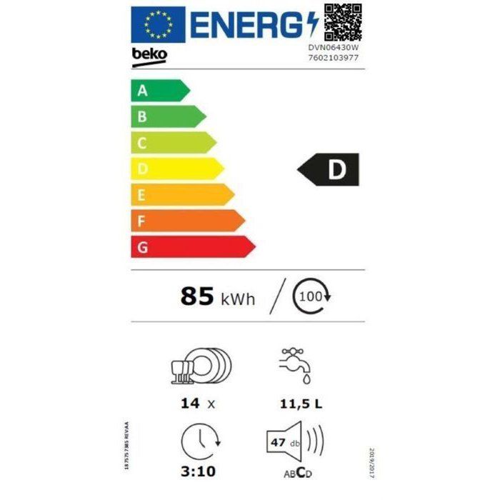 Lave vaisselle pose libre Beko DVN06430W 60 cm 14 couverts 47 dB SelfDry - 4