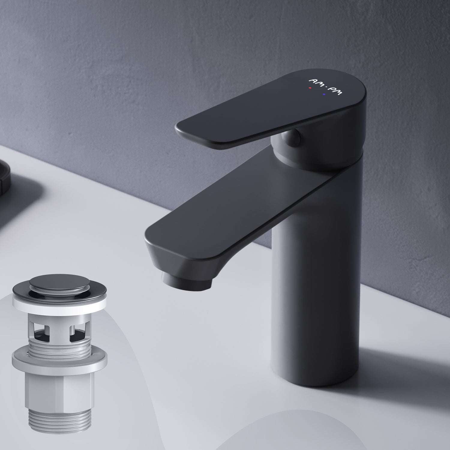 Bateria umywalkowa z wyciąganym odpływem, czarna, rozmiar S, FTA82122 AM.PM