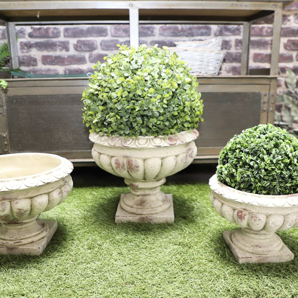 Vase médicis jardin vasque style pierre béton blanc motif vieilli 22cm - 2