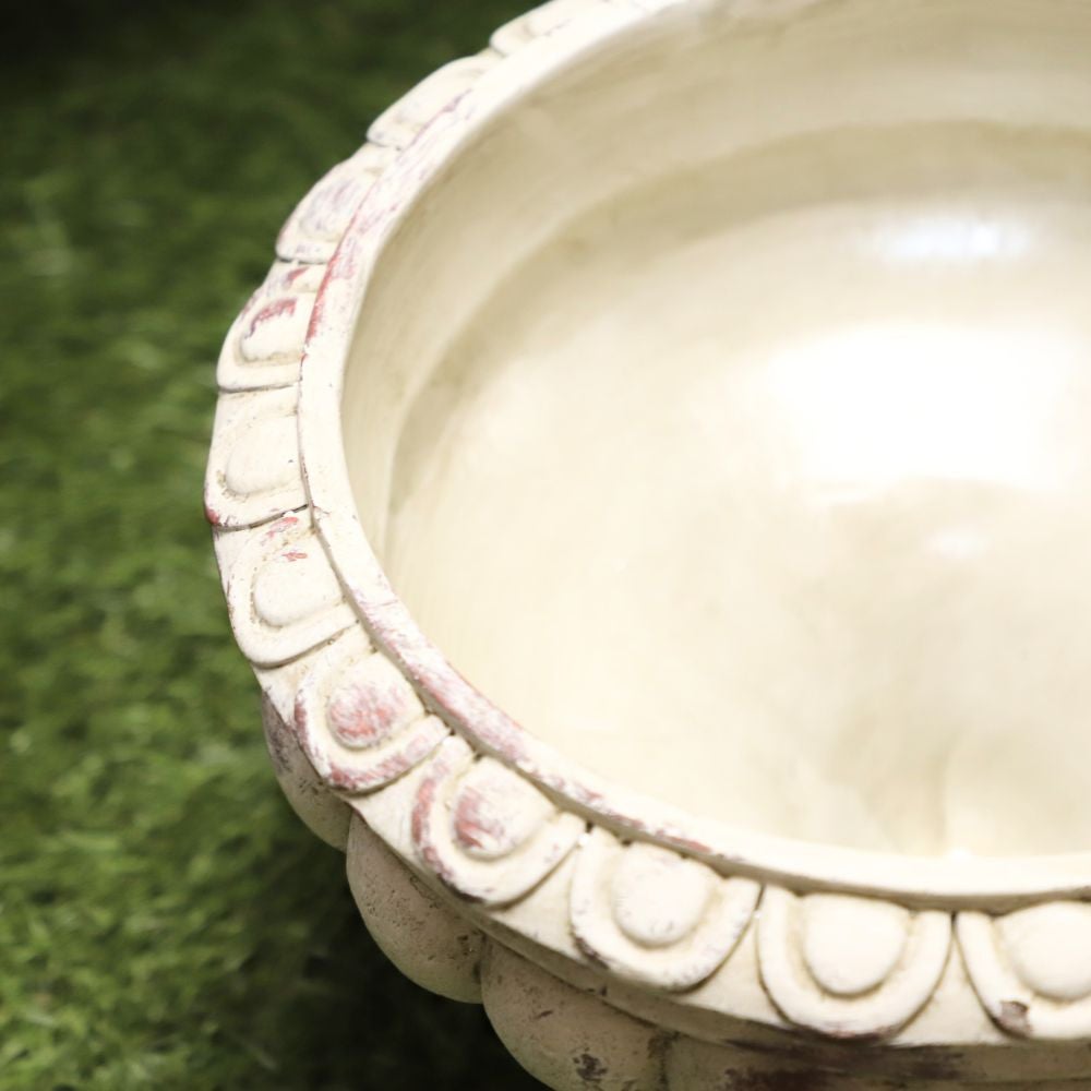 Vase médicis jardin vasque style pierre béton blanc motif vieilli 22cm - 5