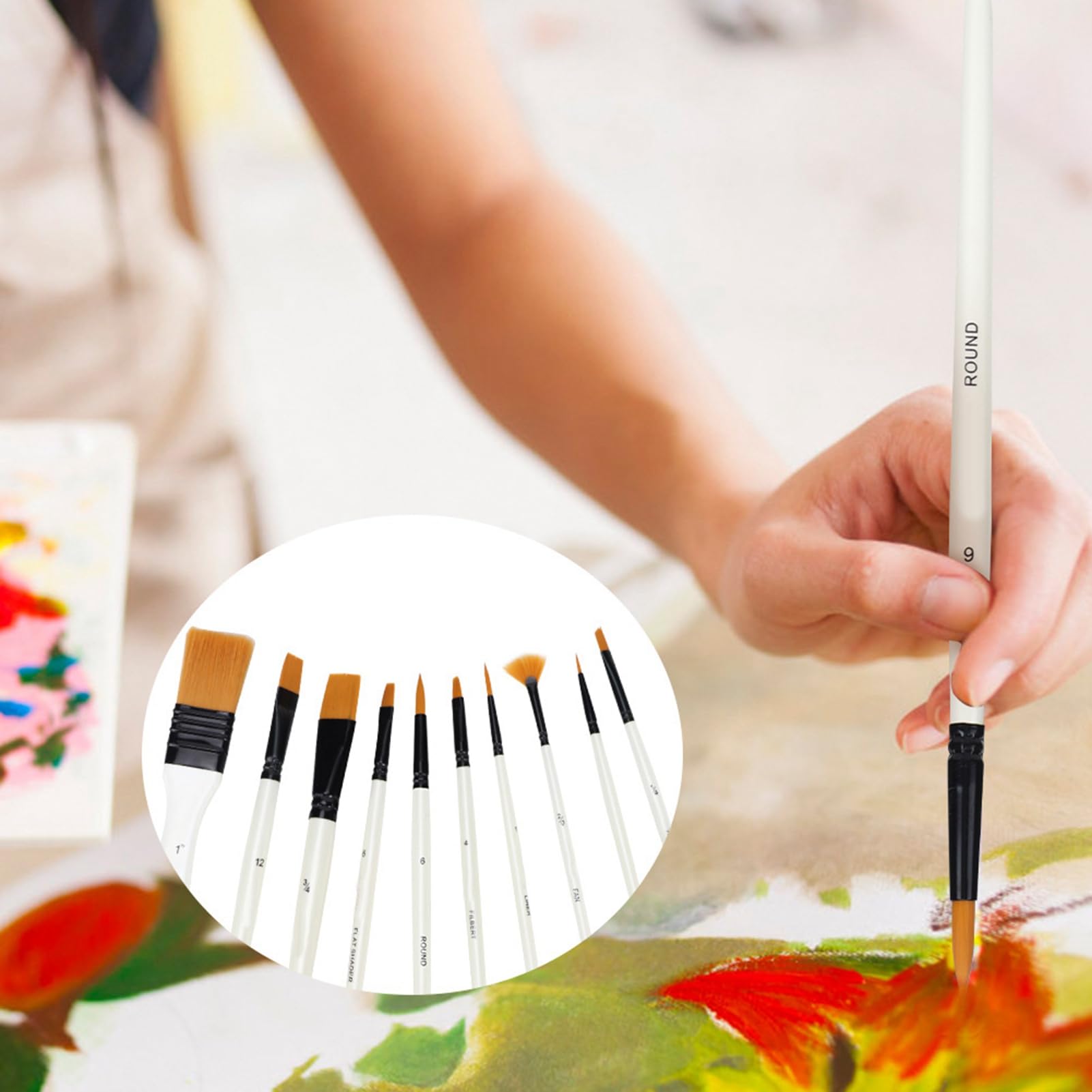 Lot De 10 Pinceaux Fins Artistes – Nylon Pour Peinture Acrylique, Aquarelle, Huile – Idéal Miniatures