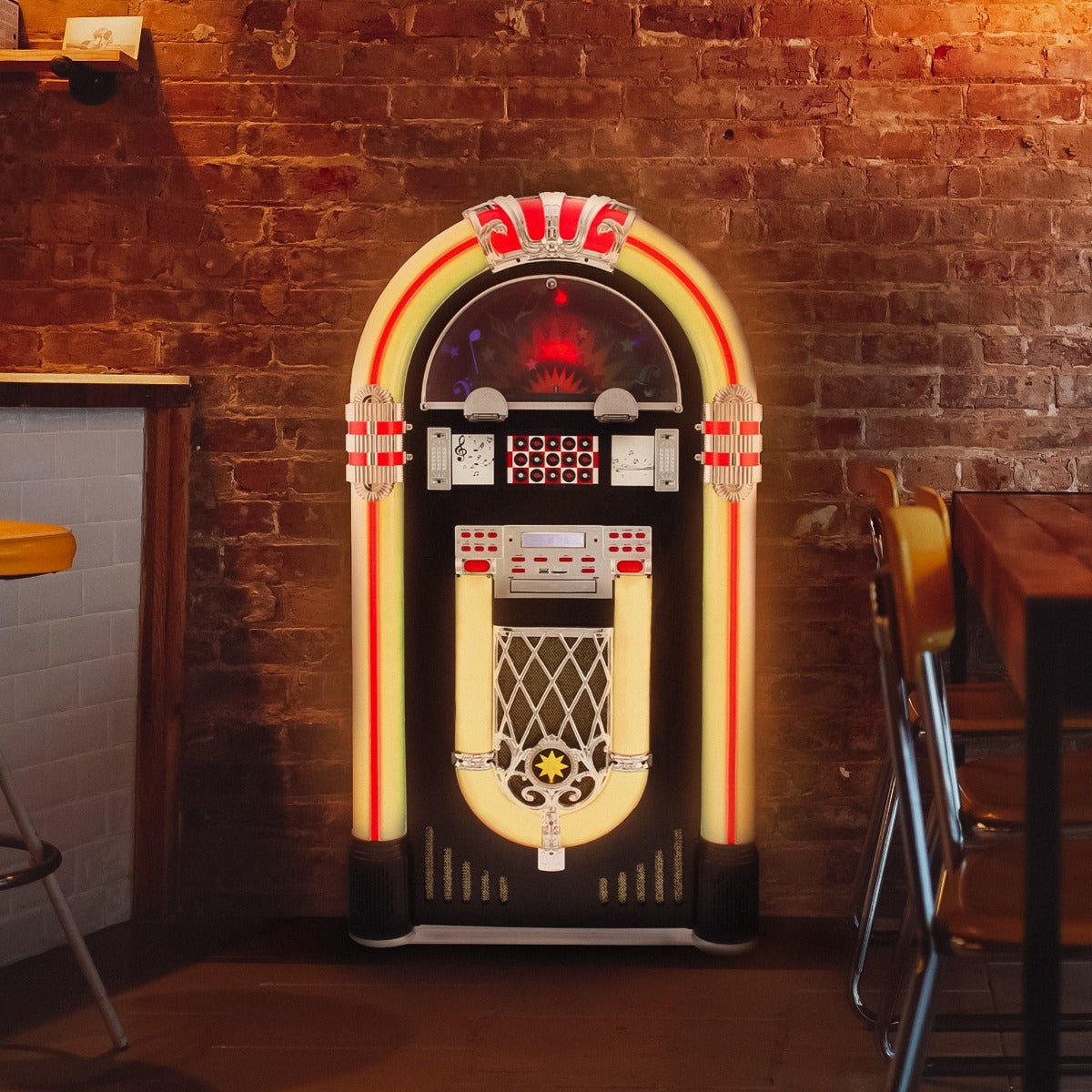 MonsterShop - Jukebox Anni '50 con Vinile, CD, USB, Bluetooth, SD/MMC Memory Card, Radio FM e AUX 128cm x 64cm x 38cm - 2