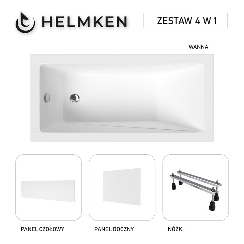 Wanna akrylowa Helmken Rivana 120 x 70 + Panel czołowy i boczny Biały + Nóżki / 23095001Z