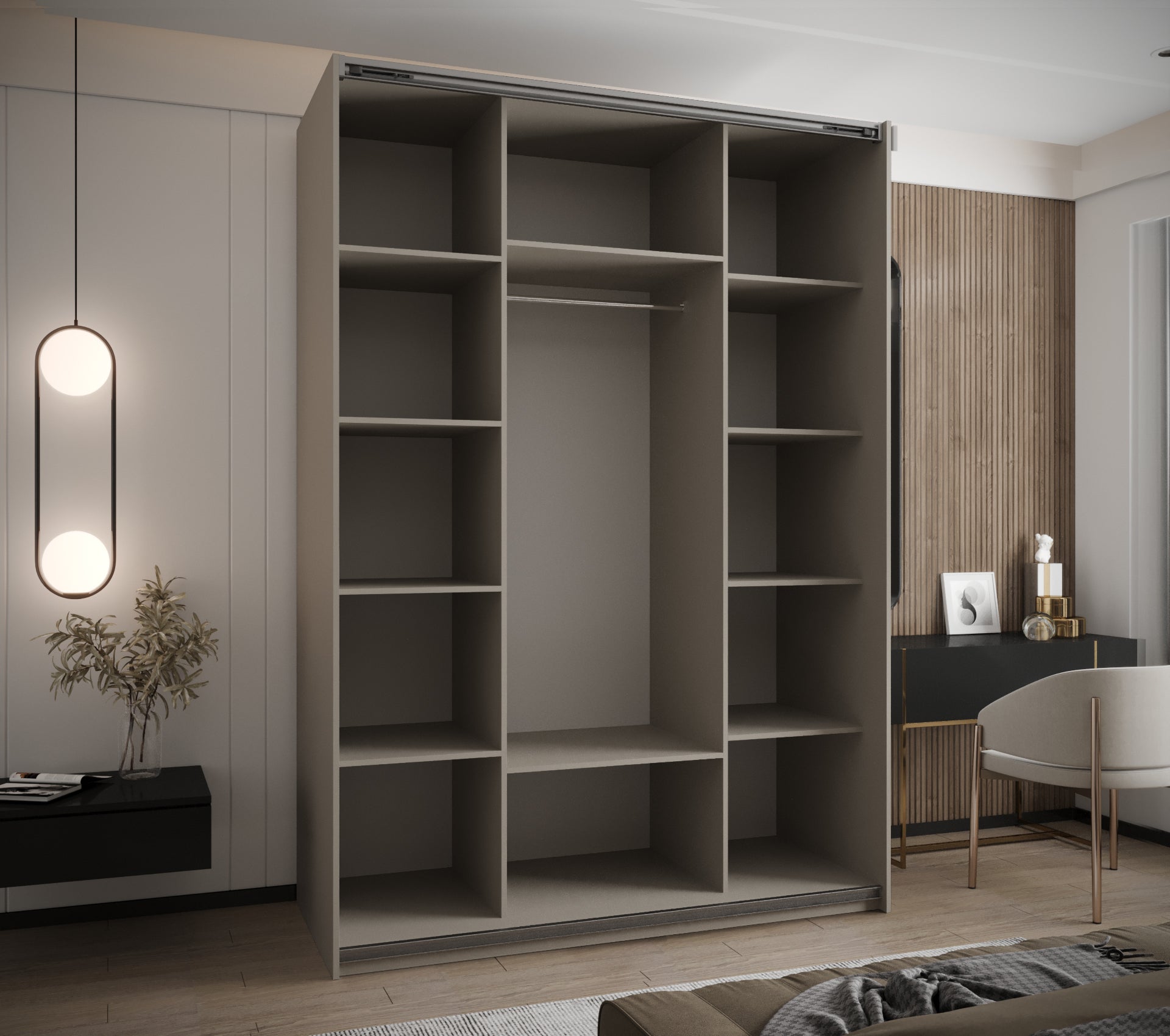 Szafa przesuwna wysoka Lux 1 160 x 64 x 245,5 cm kaszmir + kaszmir + u. czarny - Abiks Meble - 3