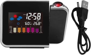 Sveglia Con Proiezione E Temperatura LED | Angolo Regolabile, Snooze, Allarme Musicale E Memoria, Alimentazione USB/Batteria (Nero)