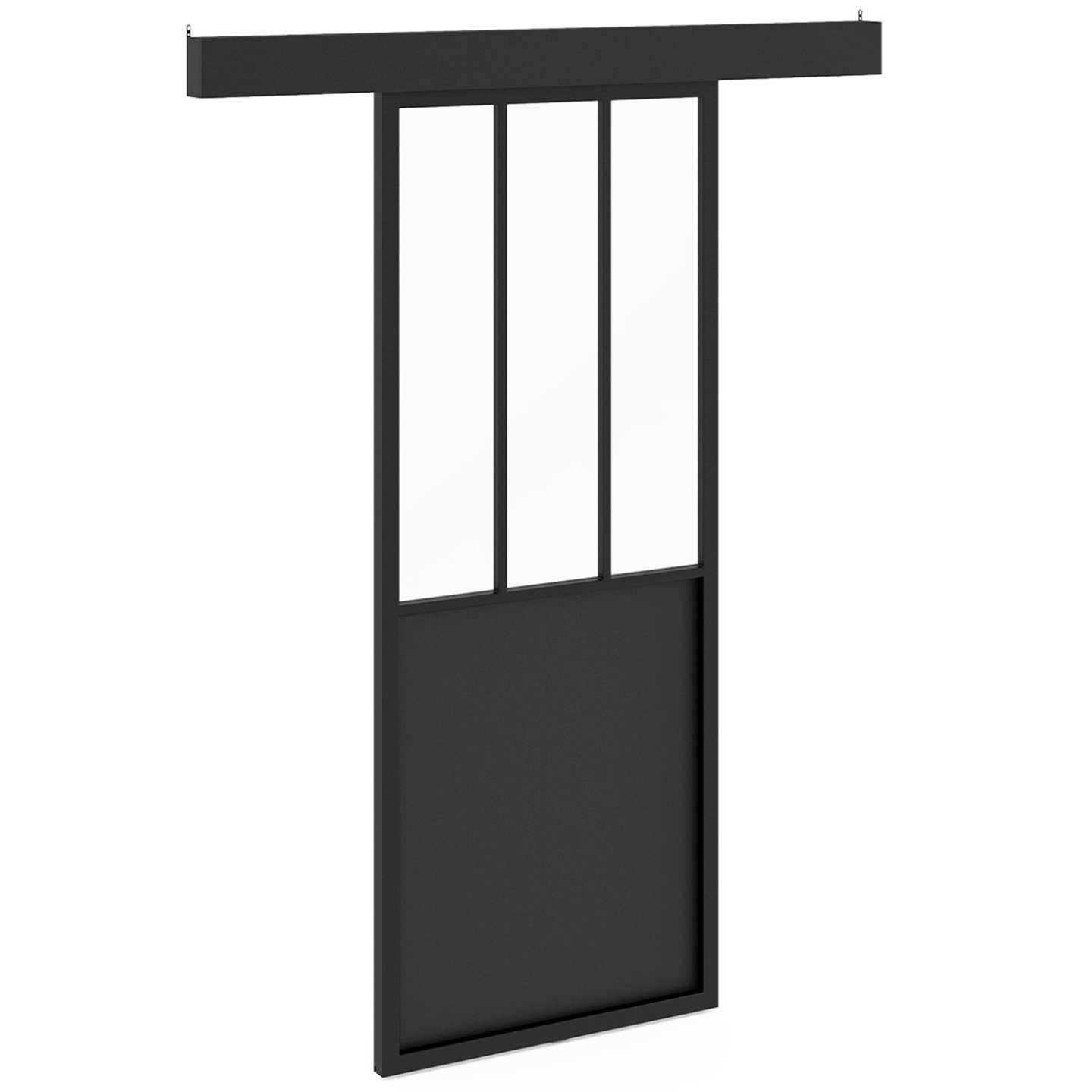 Kit porte coulissante verrière 83 cm en métal + MDF avec rail et fixations - 3