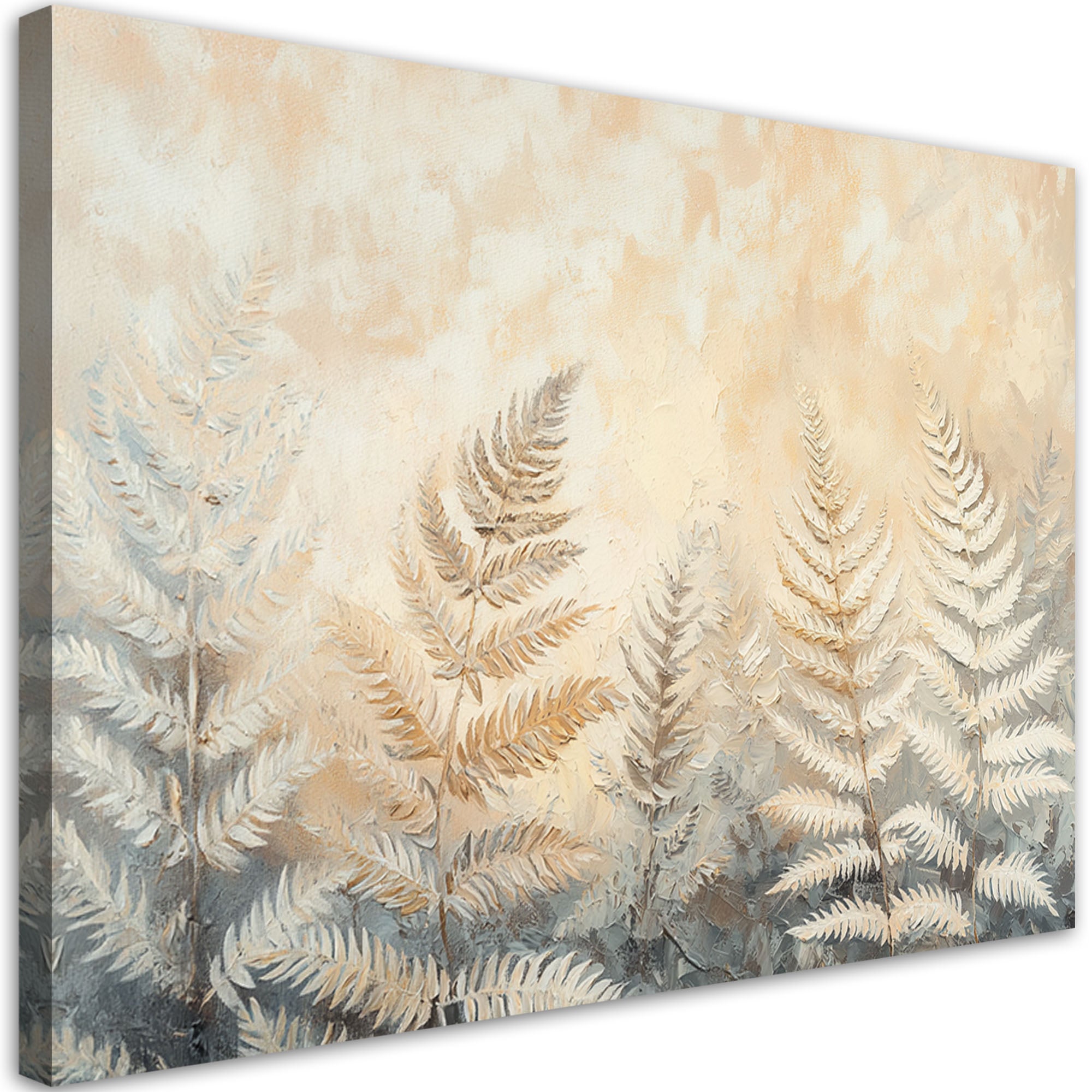 Obraz do salonu sypialni, Beżowe liście paproci natura pióra boho 100x70
