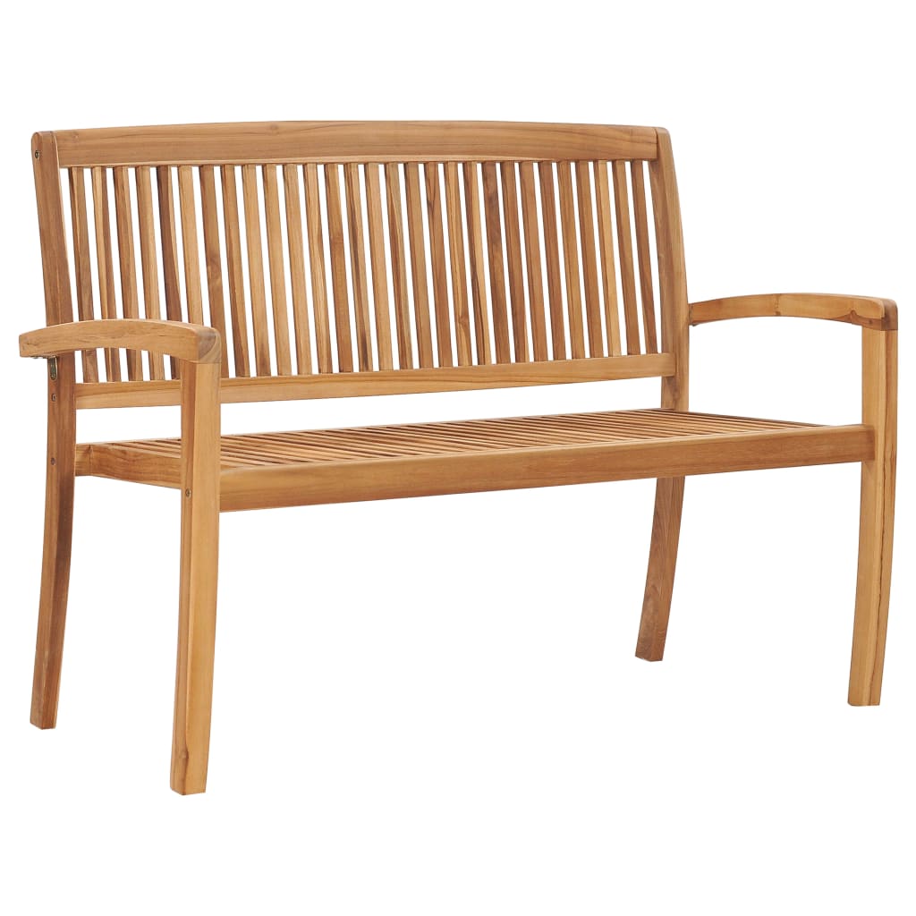 Banc de jardin empilable et coussin 128,5cm Bois de teck massif vidaXL - 2
