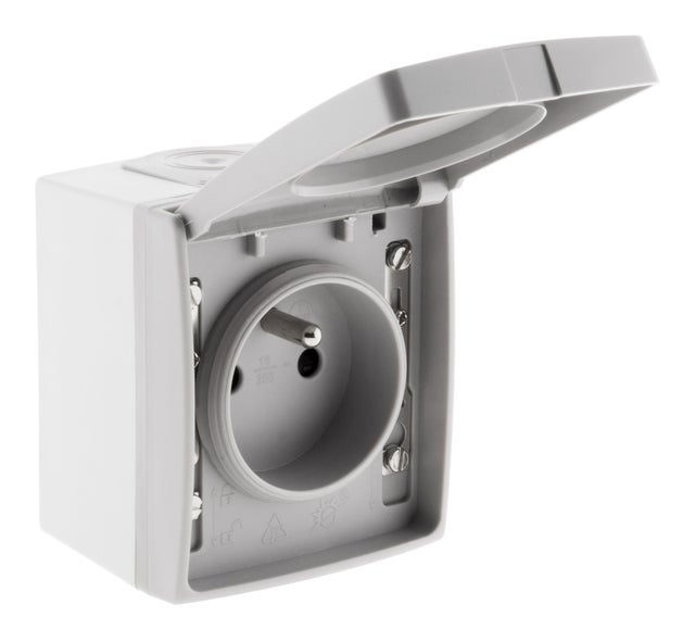 Prise 16A 2P+T étanche IP55 - gris - Orok - Zenitech