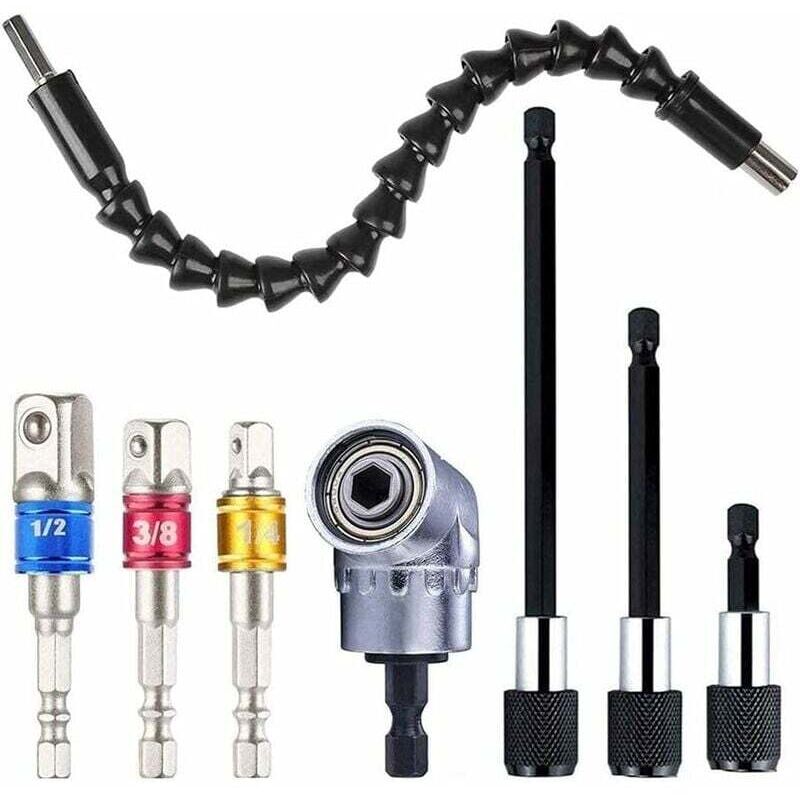 Accesorii pentru strung, Suport magnetic pentru biți de șurubelniță, 3 biți magnetici cu tijă hexagonală + 1 biț unghiular + 1