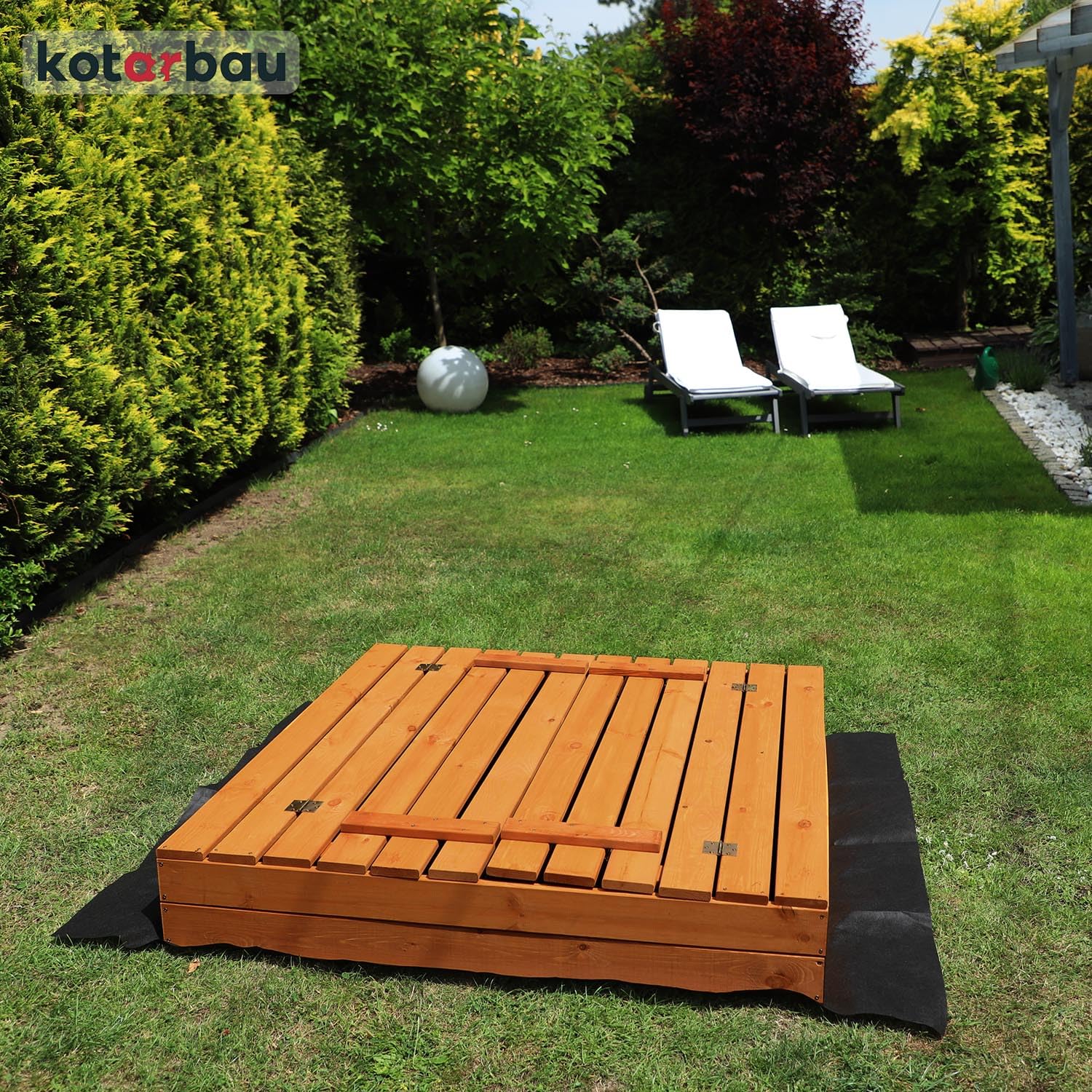KOTARBAU Bac à Sable Enfant Extérieur Bois 140 x 140 cm Marron avec Couvercle et Bancs Bac à Sable Refermable Imprégné Avec Tissu - 7