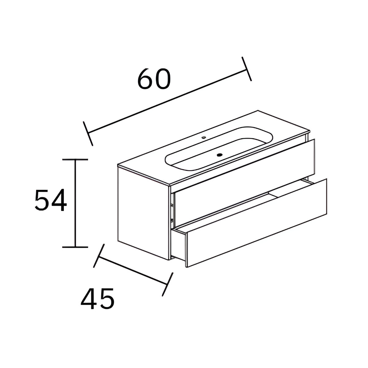 Meuble salle de bain ANCONA 61cm – Plan vasque céramique, 2 tiroirs, finition Finition Chêne Naturel, Hauteur 54cm x Profondeur 45cm - 3