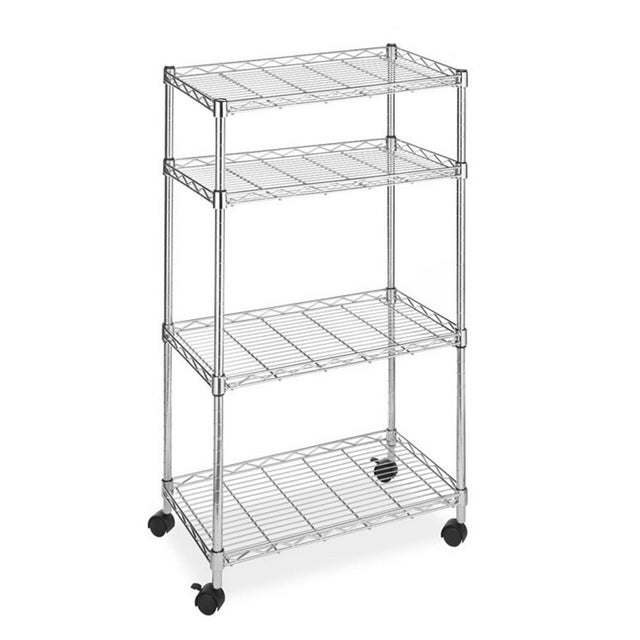 Scaffalatura con Ruote e 4 Ripiani Mensole Acciaio Cromato Scaffali