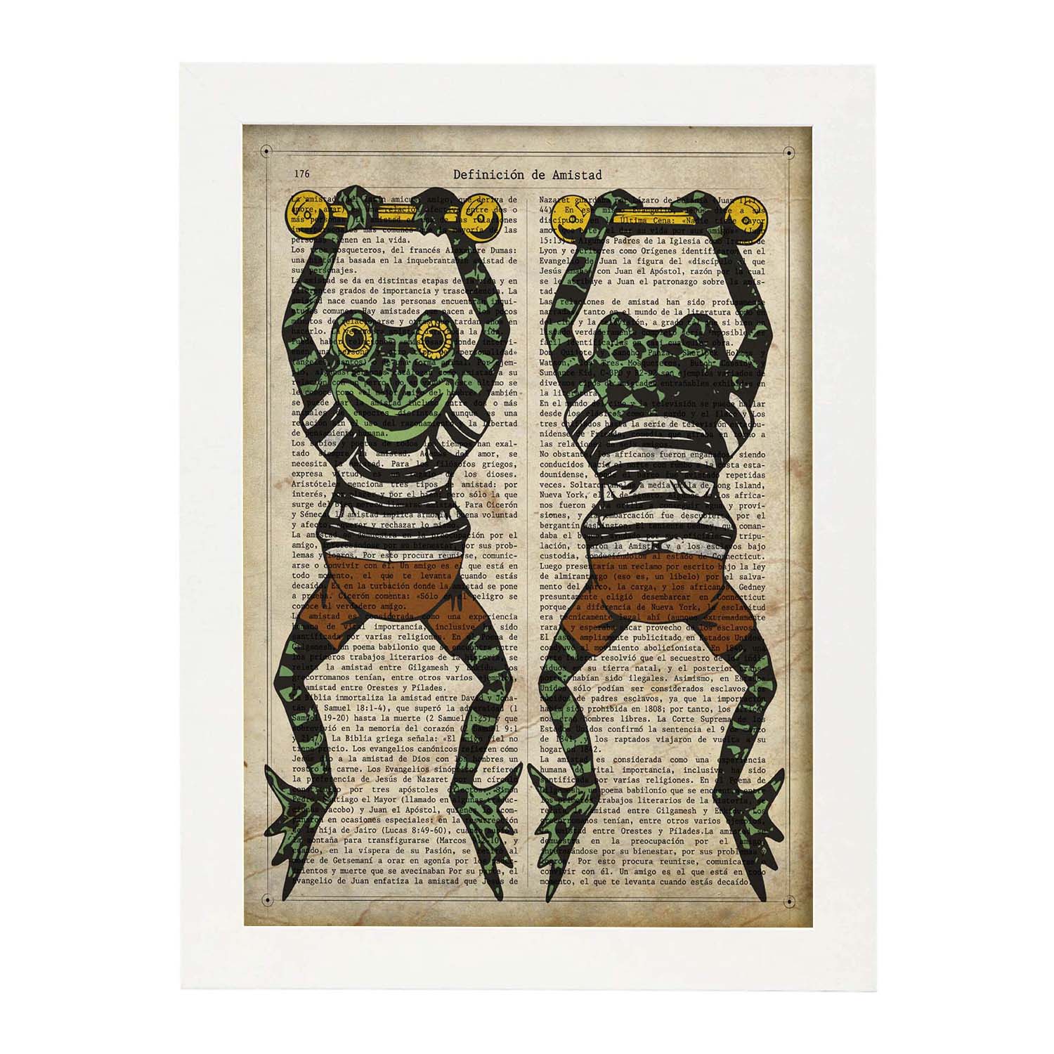 Poster de ranas camiseta de rayas. láminas de animales con definiciones. ilustraciones de animales con textos. marco negro - a3