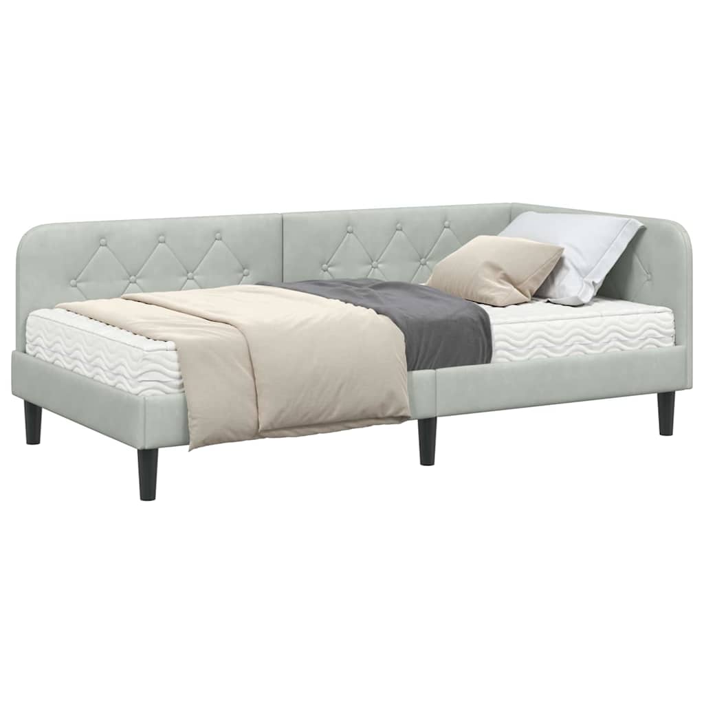 Cadre de lit d'angle en velours gris clair pour la chambre, 100 × 200 cm - 3