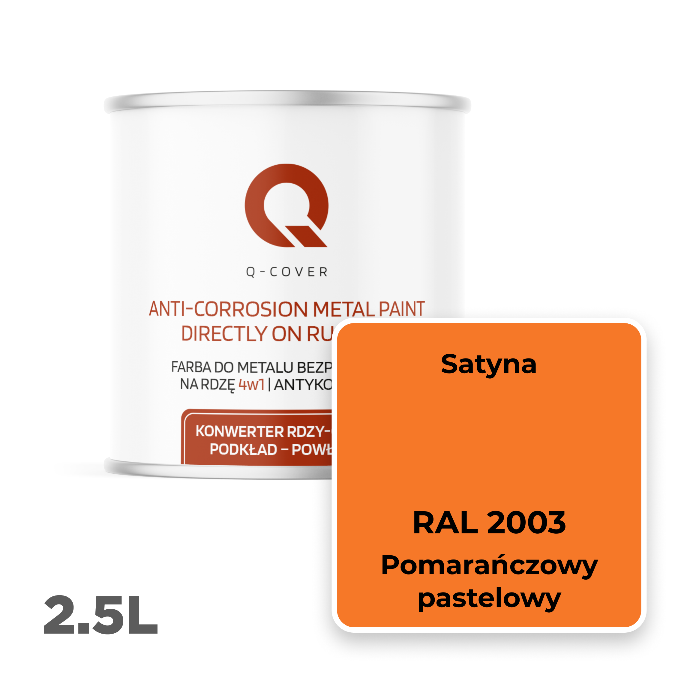 Farba do Metalu Prosto na Rdzę 4w1 Q-Cover Pomarańczowy pastelowy RAL2003 Satyna 2.5L - 2
