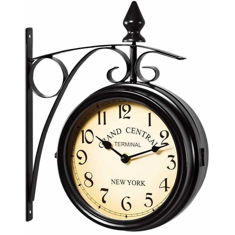 Horloge de gare rétro double face en fer forgé étanche noire | Leroy Merlin