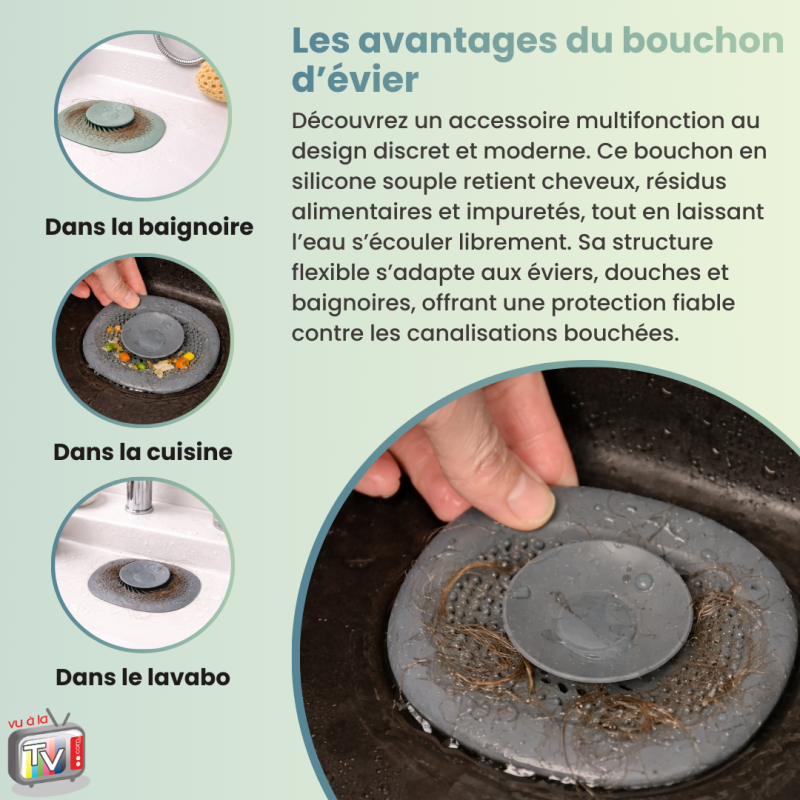 VENTEO - Bouchon Evier Cuisine X 3 | Bouchon Evier Filtrant pour Canalisations | Attrape Cheveux Douche et Lavabo | Système de Rétention des Impuretés - 3