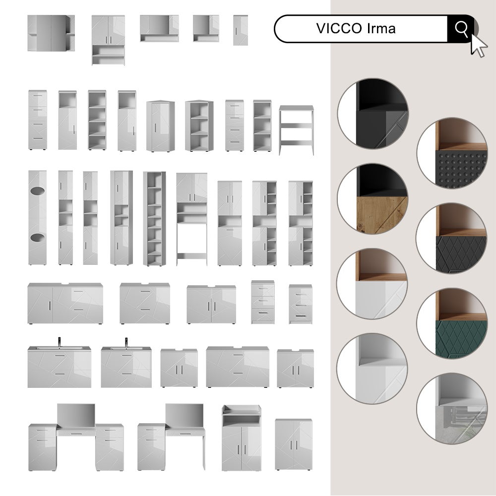 Vicco Meuble sous vasque simple Irma, Anthracite Haute brillance, 60x59cm - 8