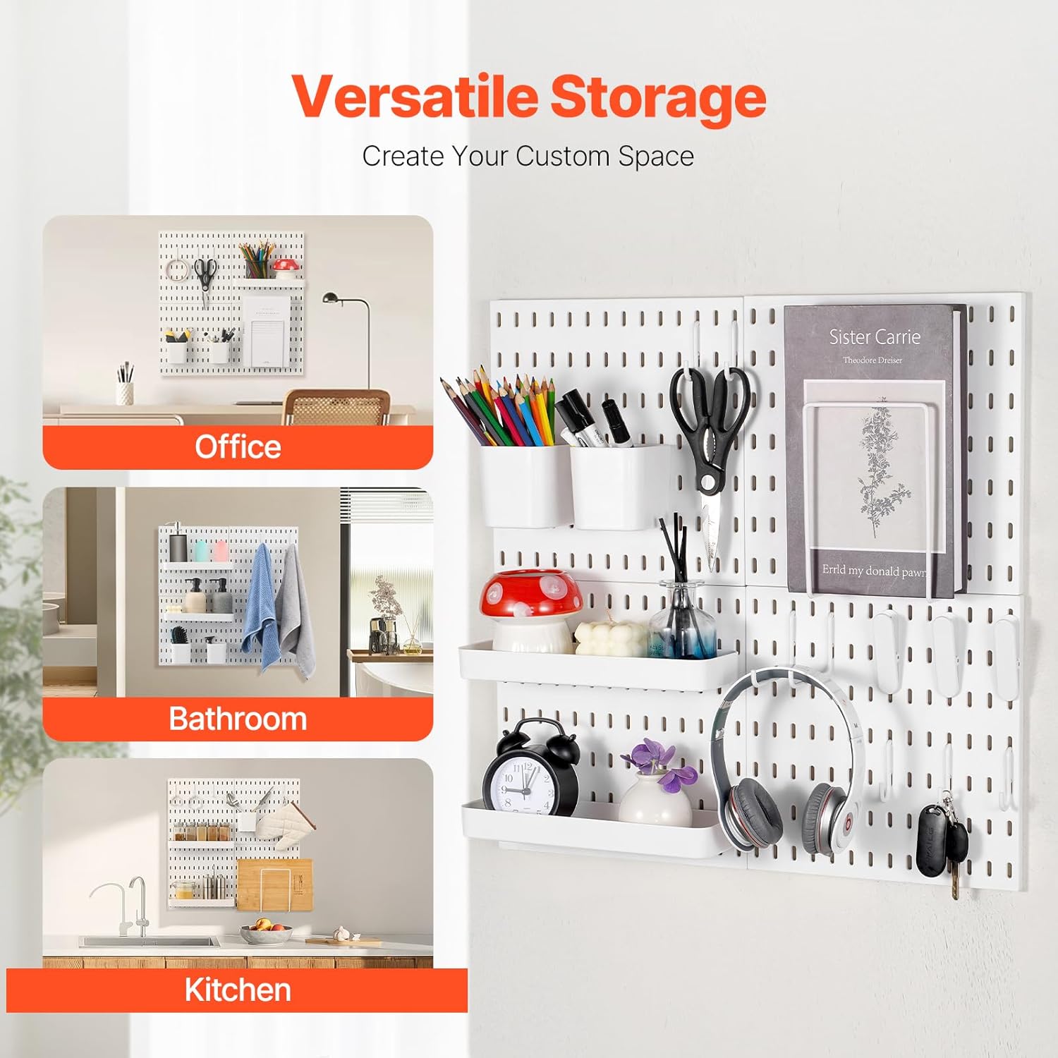 Panneau Perforé Mural 280x280 mm Organiseur Garage en Plastique avec 4 Panneaux Perforés, Accessoires, Kit Rangement d'Outils pour Bureau, Blanc - 2