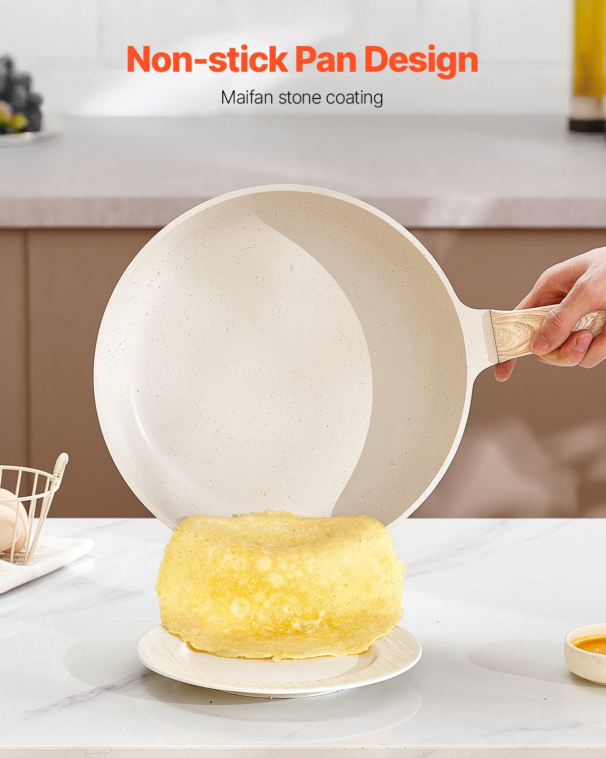 Batería de Cocina 17 pcs,VEVOR Sartenes y Ollas Inducción,Revestimiento Antiadherente Granito,Tapas de Vidrio Templado,Fritura,Salsa,Salteado - 5