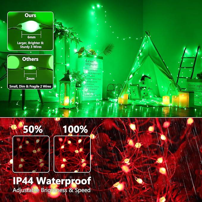 Luci natalizie a LED, 10 metri, 100 LED con telecomando, flash sincronizzato RGB16 colorato, filo di rame USB colorato per Halloween e Natale e - 2