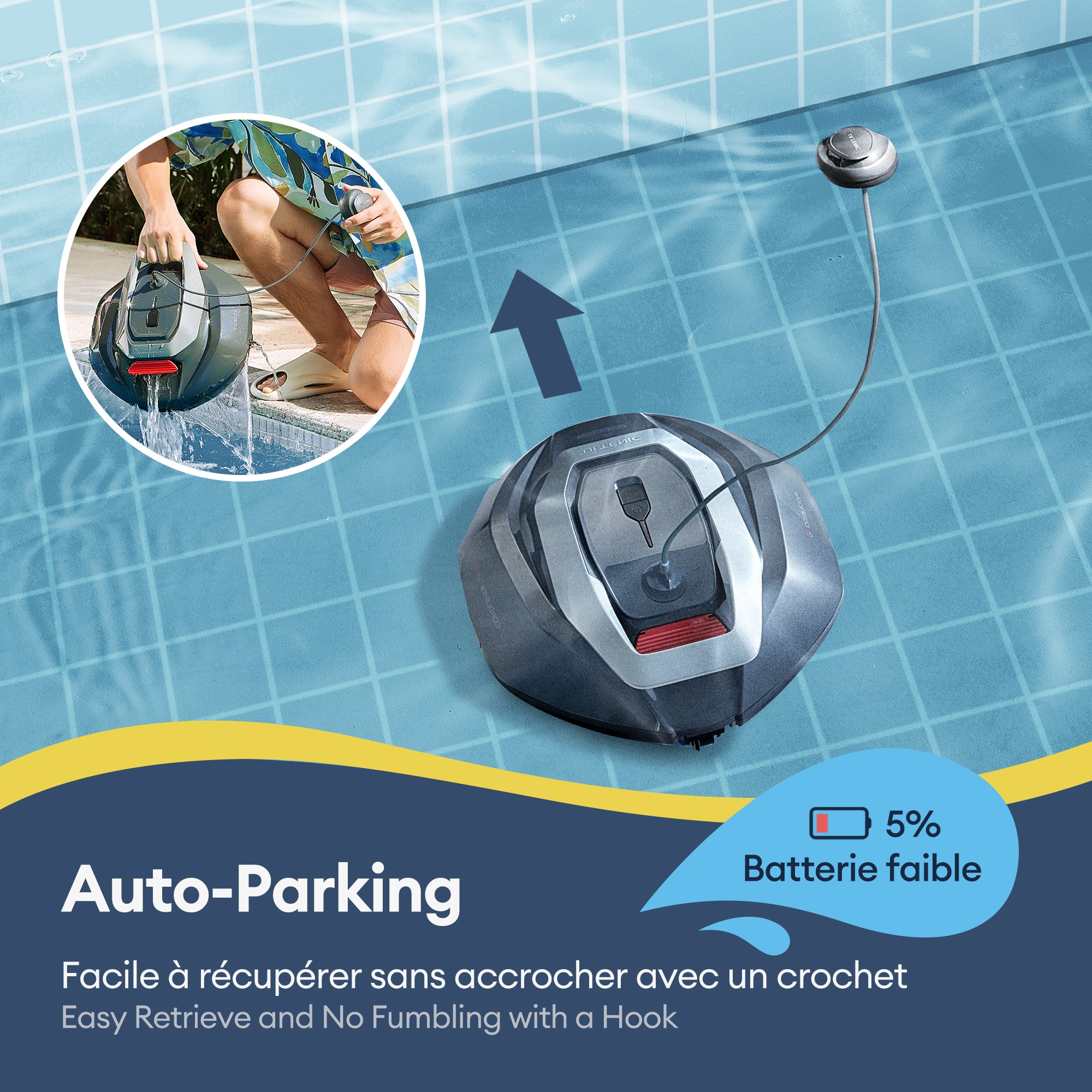 Robô de piscina sem fios Pooleco 10, ABS, Auto-Parking, 2,5 L, ideal para piscinas acima do solo com 80 m² , Dois motores - 7