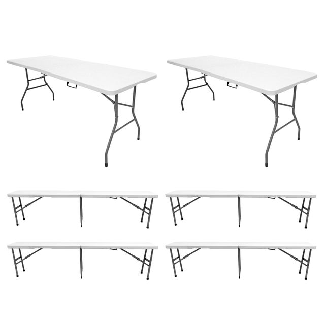 Pack 2 Mesas plegables con 4 bancos solid 180cm portátiles. Capacidad 6/8 personas. Multiusos Jardín, Terraza, Picnic, Catering. The HomeWeeks