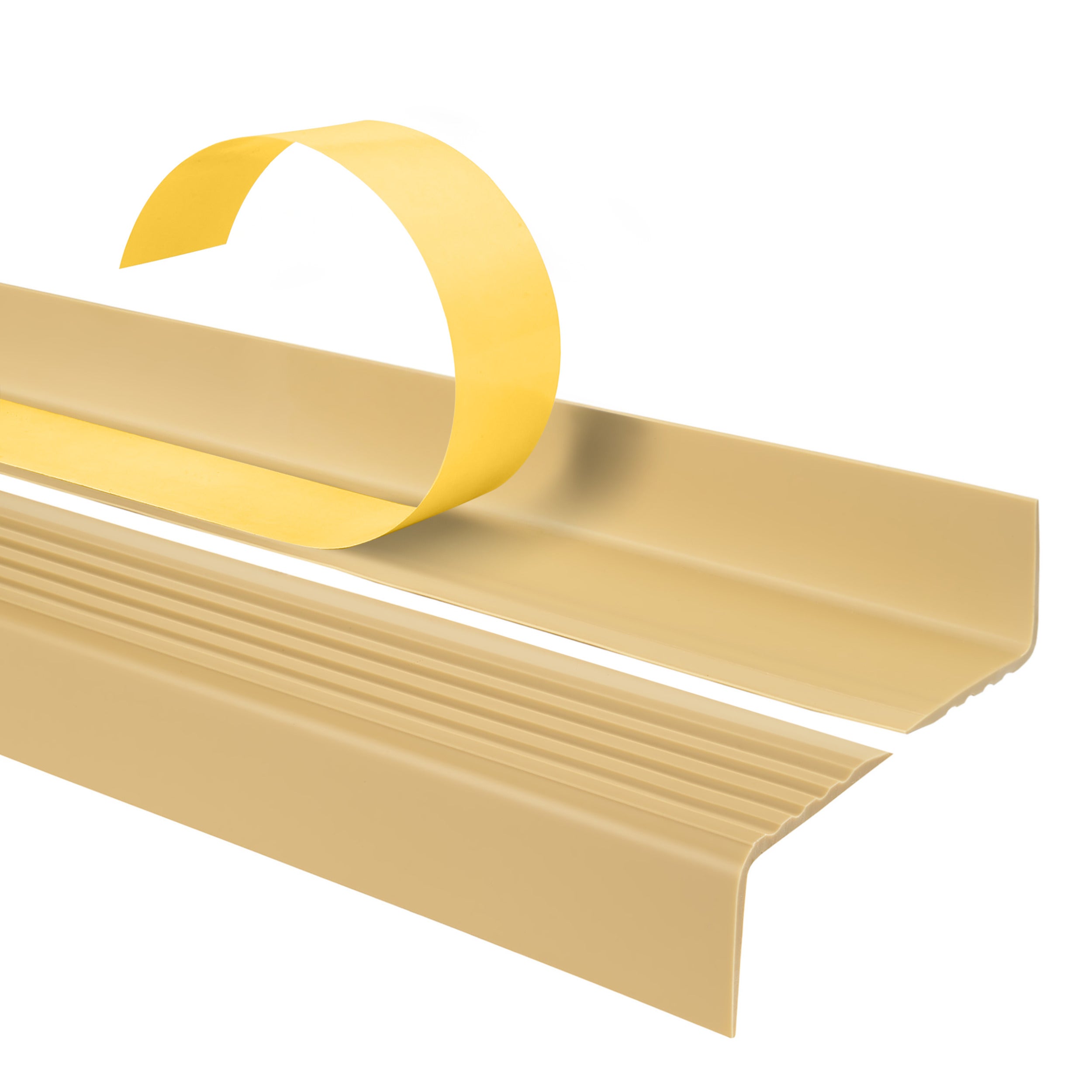 Samoprzylepny profil schodowy 40x25 mm PVC na krawędzie stopni z ryflowaniem - 90 cm, kremowy