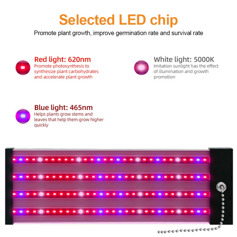 Lampes de croissance LED plantes intérieures, spectre complet 5000K/620nm rouge/465nm bleu, IP20, hauteur réglable, suspension, germination graines - 8