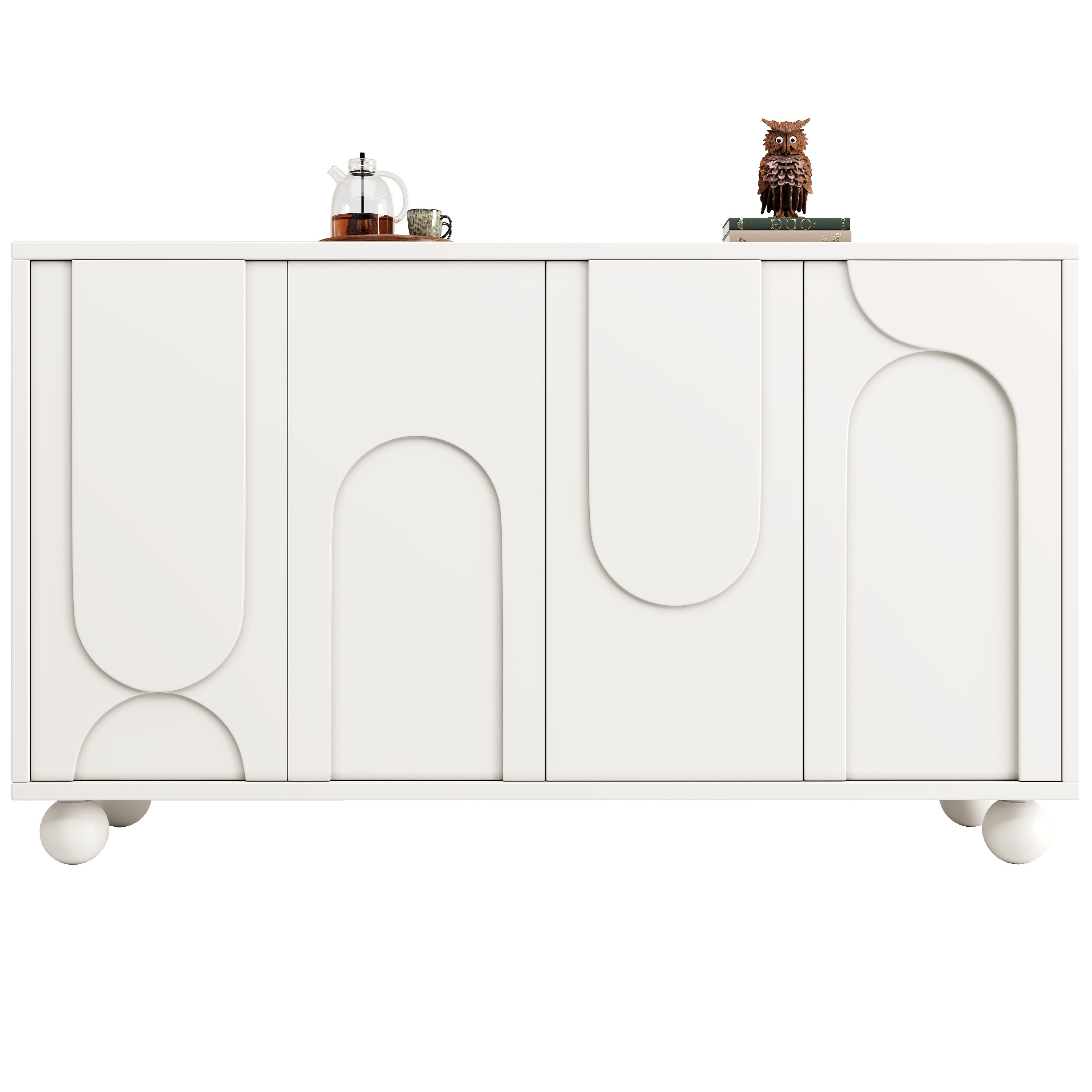 Buffet avec espace de rangement et 4 portes, MDF, 120×35×71 cm, blanc - 9