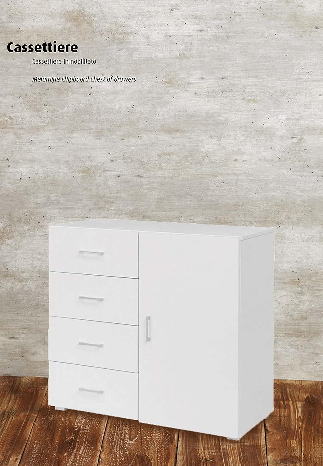 King Home CASSETTIERA 4 CASSETTI + 1 ANTA 90x41x87h cm bianca - 6