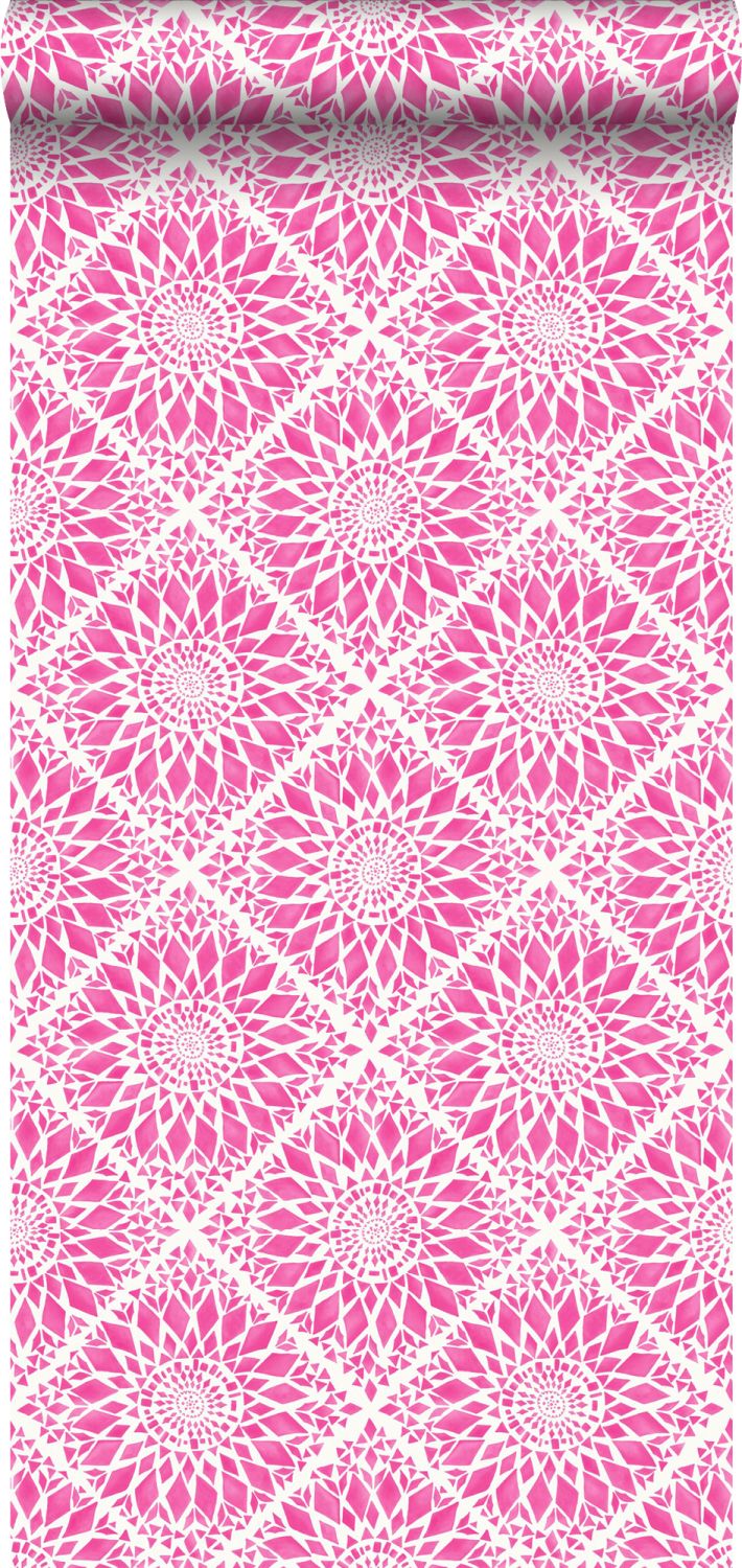 Papel pintado motivo de azulejos rosa - 53 cm x 10.05 m - estahome