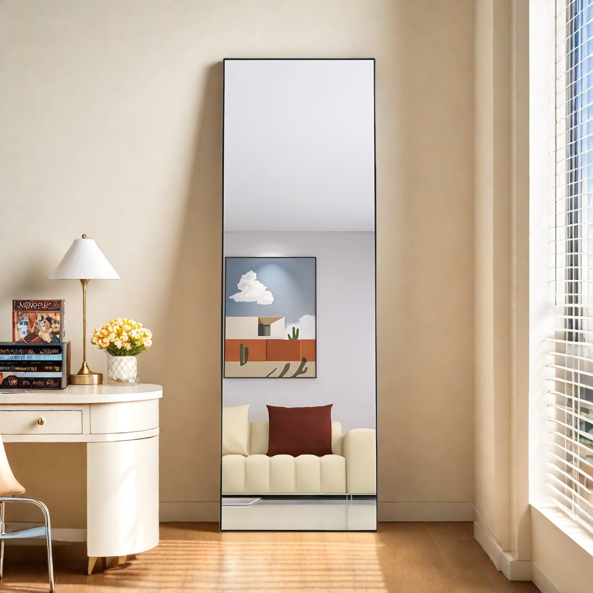 Miroir sur pied 162x53 cm, Miroir rectangulaire, Miroir de maquillage, Cadre en alliage d’aluminium, Verre trempé, pour chambre, dressing, Noir - 5
