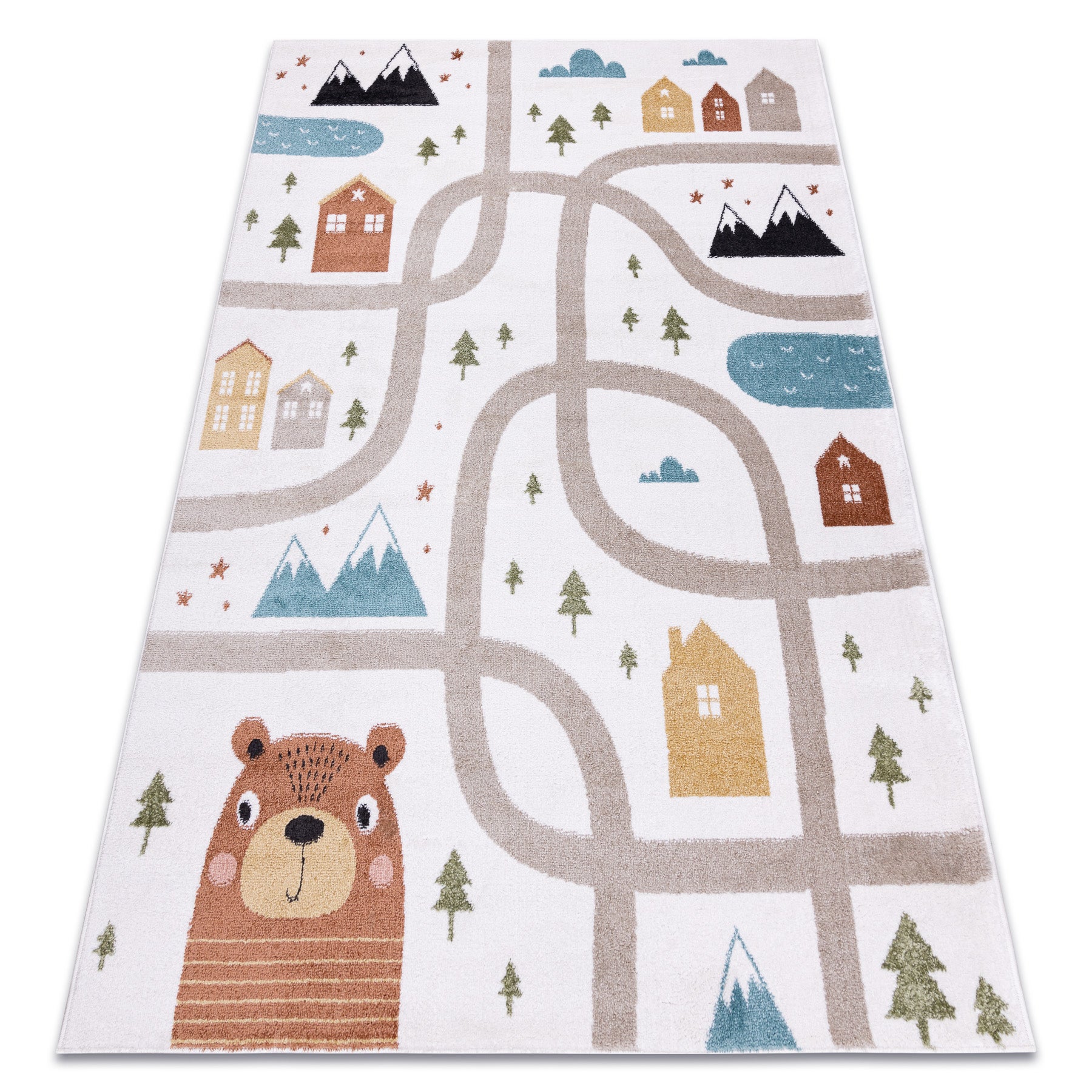 Dywan FUN Polar dla dzieci, uliczki, las, krem 240x330 cm