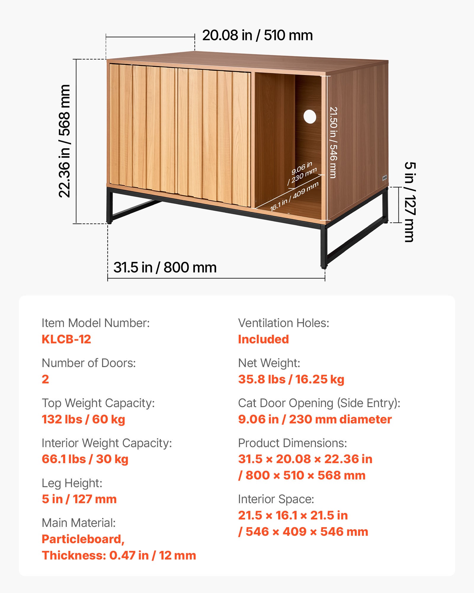 Meuble cache-litière VEVOR, bois, 80×51×56,8 cm, niche avec griffoir, compatible plupart bacs, pour salon - 7
