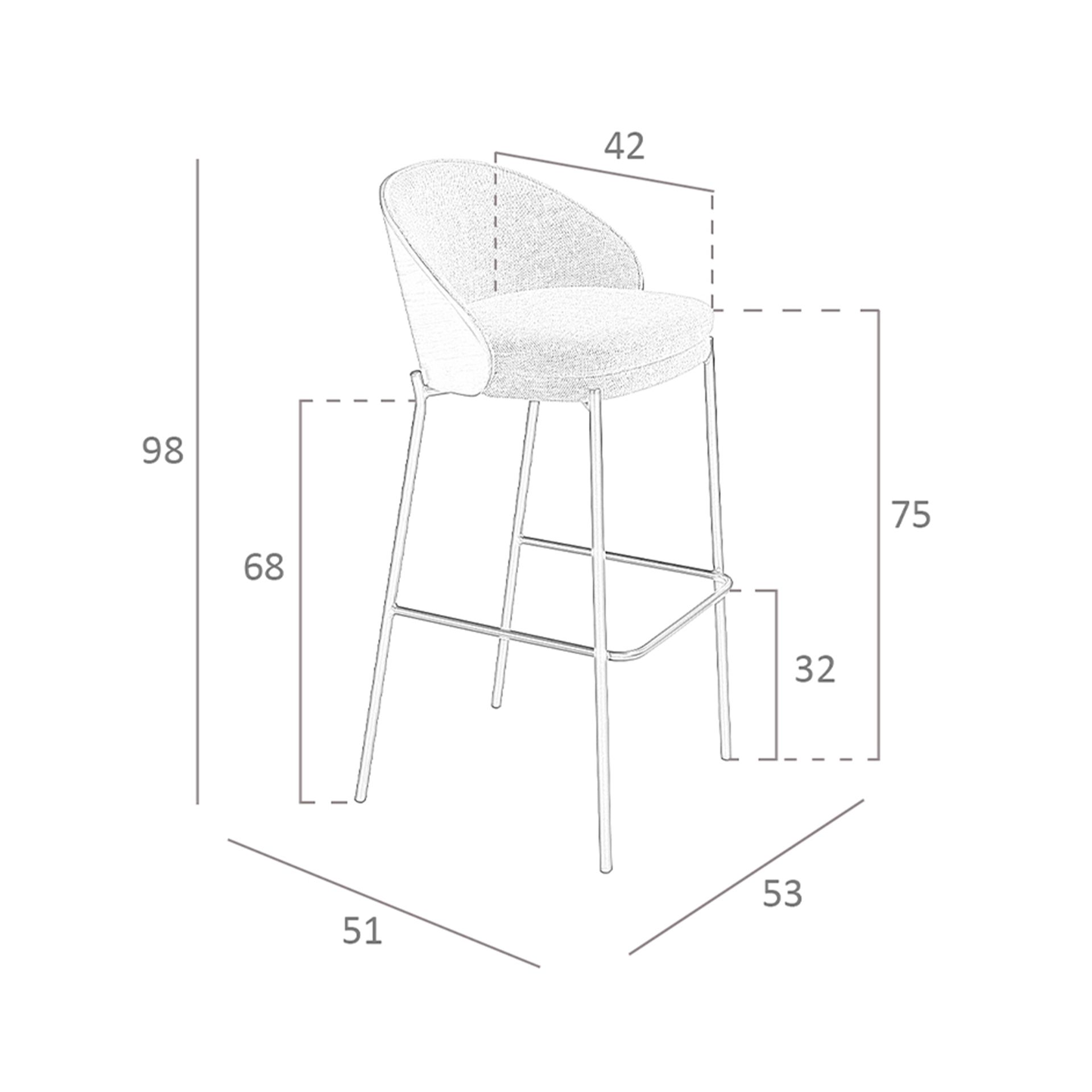 Tabouret en rotin et velours brun 51 x 50 x 95 - 8