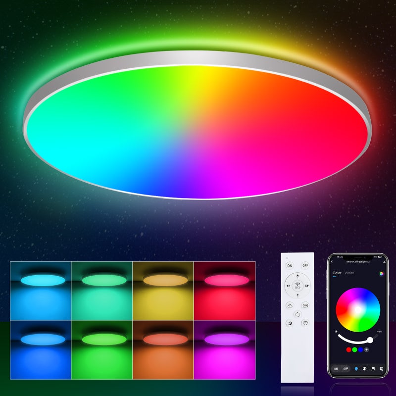Lampa sufitowa LED 24W, 16 milionów kolorów RGB, regulowana, kontrola aplikacji, pilot, do sypialni, salonu, kuchni, Ø30CM