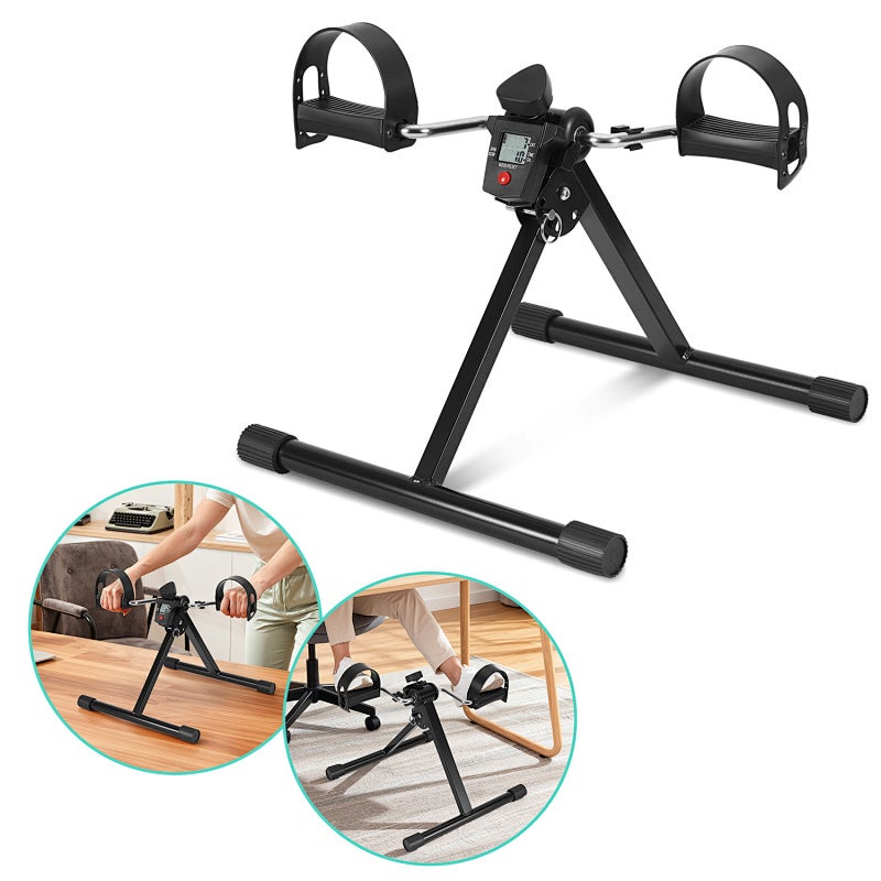 Mini bicicleta estática dobrável com pedais - - Para treinar pernas e braços - Musculação Preto - 6